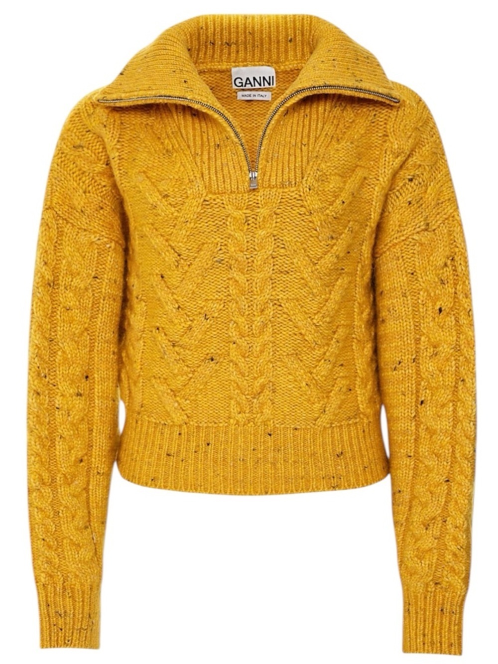 Ganni Yellow Cable-Knit Half-Zip Turtleneck Sweater Size Medium